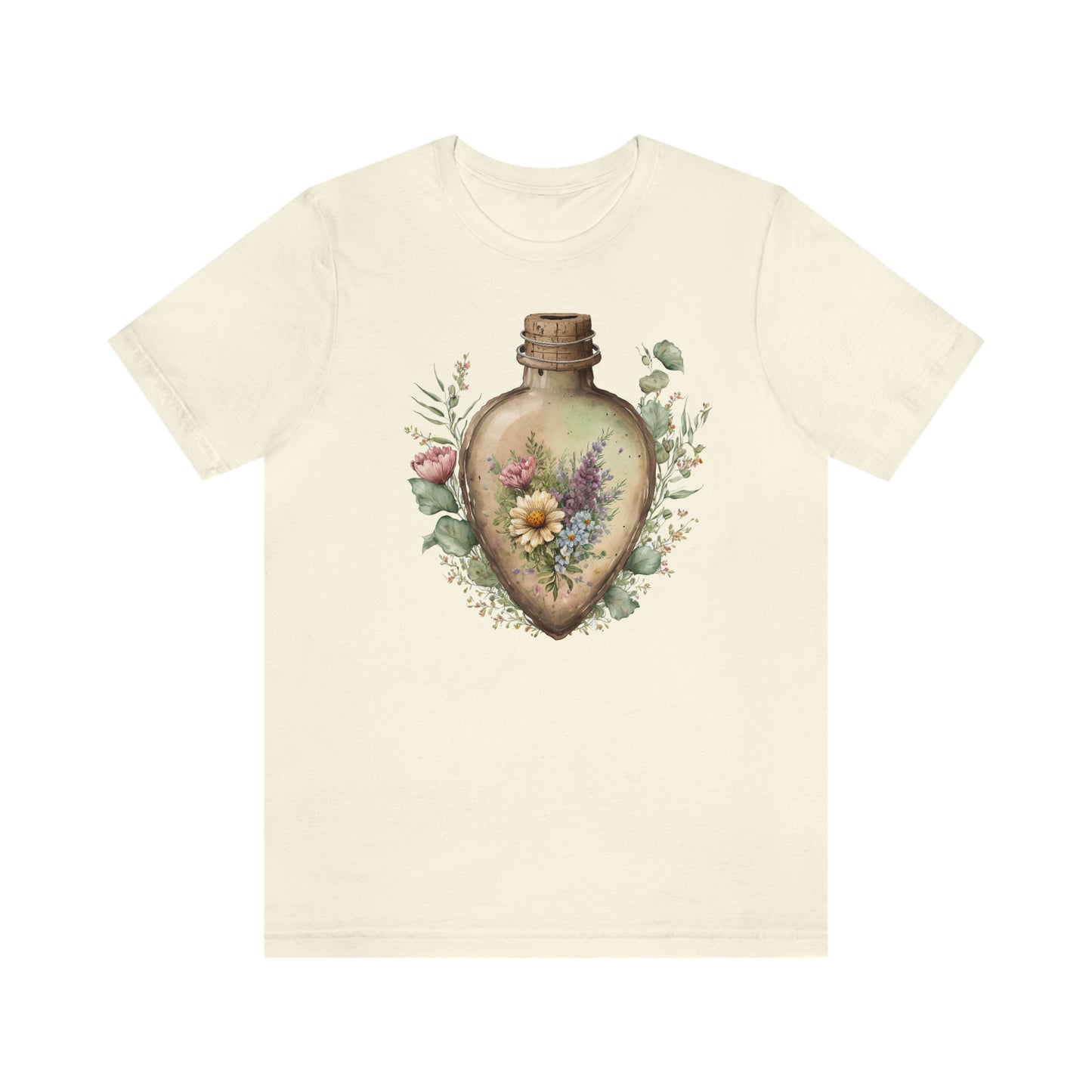 Vintage Bottle Floral Unisex Jersey Short Sleeve Tee