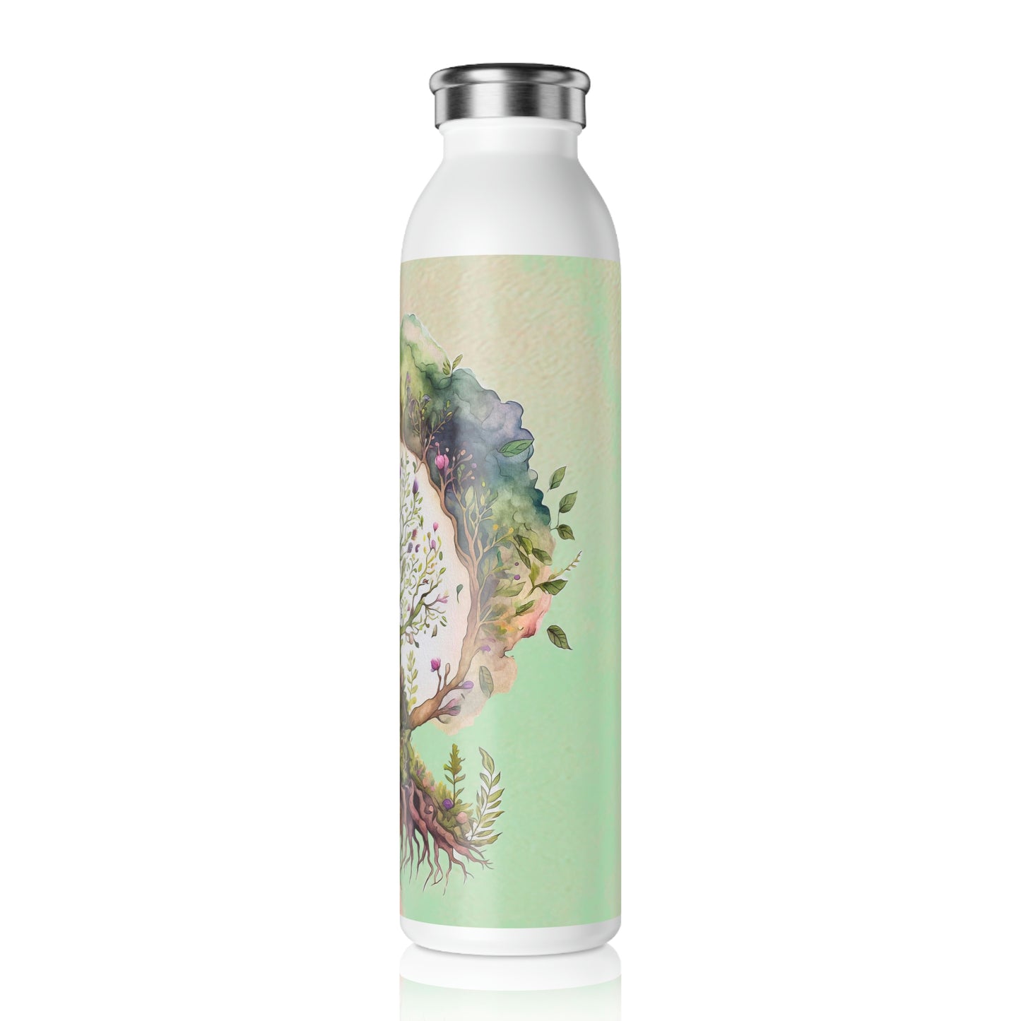 Spring Tree of Life Watercolor Slim Water Bottle