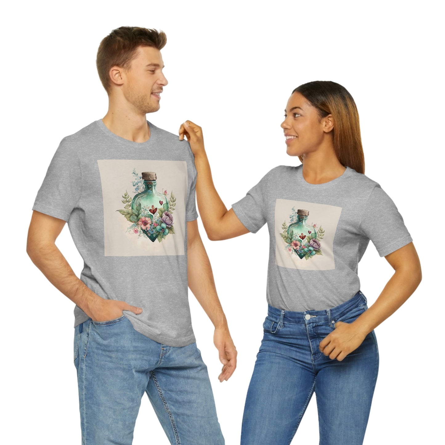 Vintage Bottle Floral Unisex Jersey Short Sleeve Tee