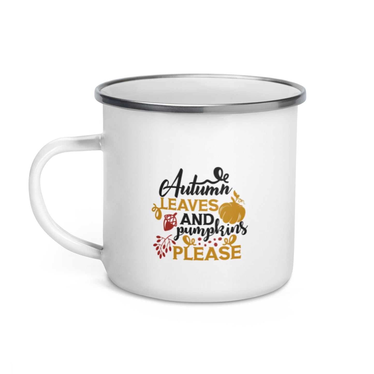 Autumn Leaves & Pumpkins Please Enamel Mug