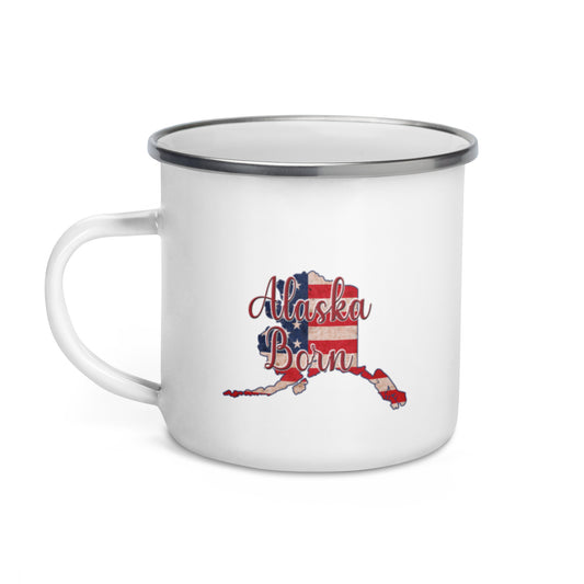 Alaska Born US Flag Enamel Mug