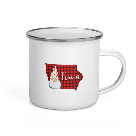 Iowa Plaid Gnome Enamel Mug