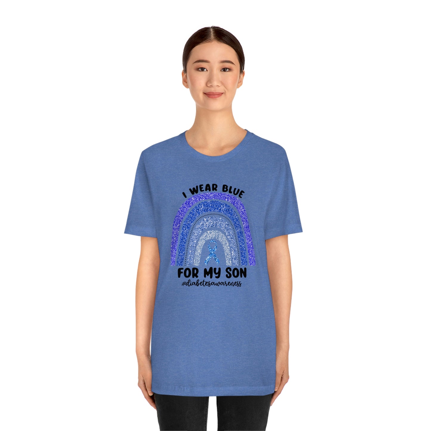 I Wear Blue For My Son Diabetes Awareness Print Unisex Jersey Short Sleeve Tee
