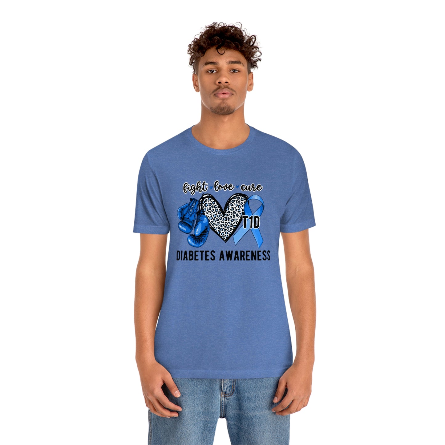 Fight Love Cure T1D Diabetes Awareness Print Unisex Jersey Short Sleeve Tee