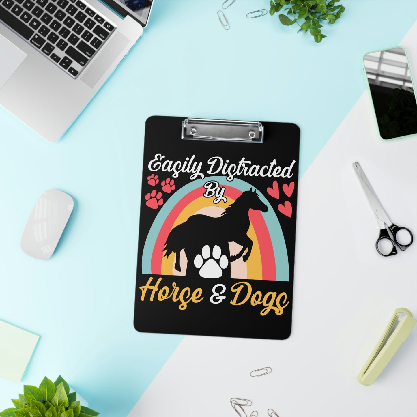 Easily Distracted by Horse and Dogs Clipboard