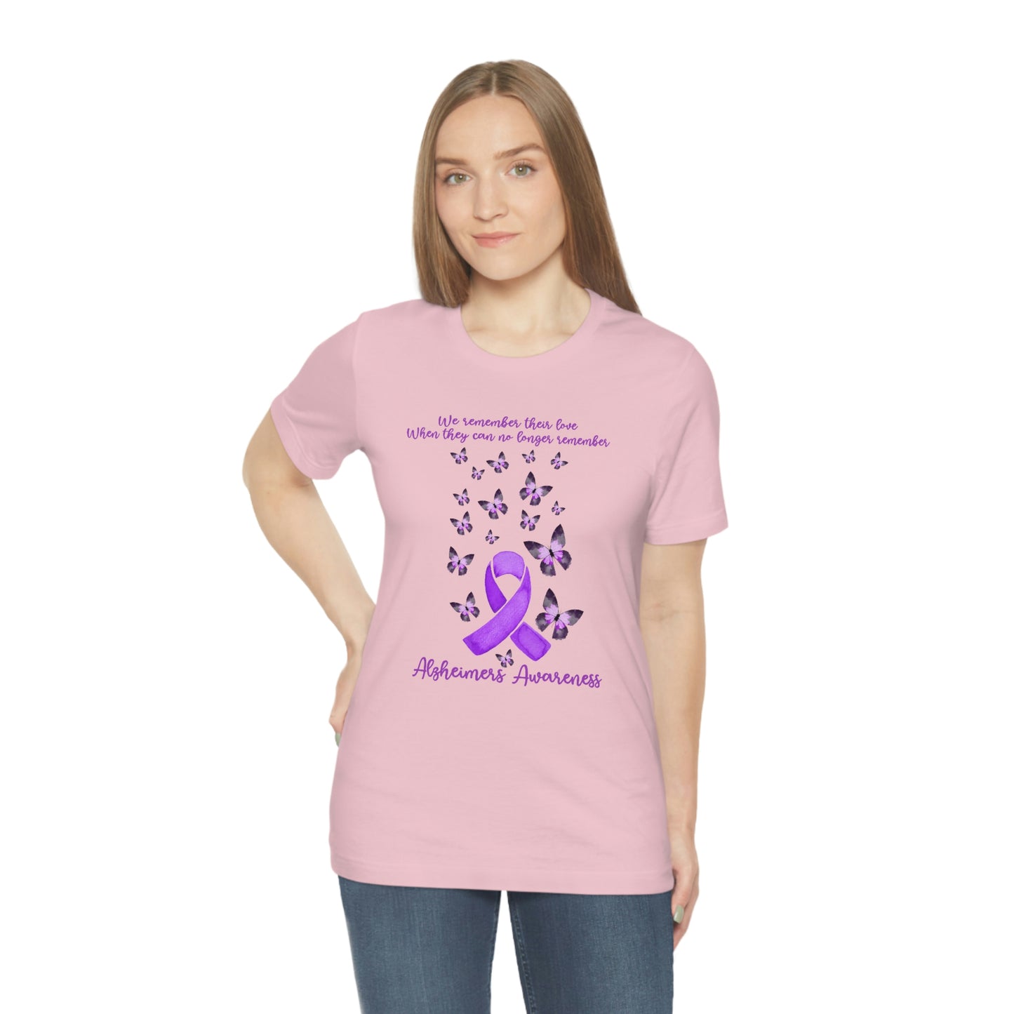 We Remember Their Love When They Can No Longer Remember Alzheimer's Awareness Print Unisex Jersey Short Sleeve Tee