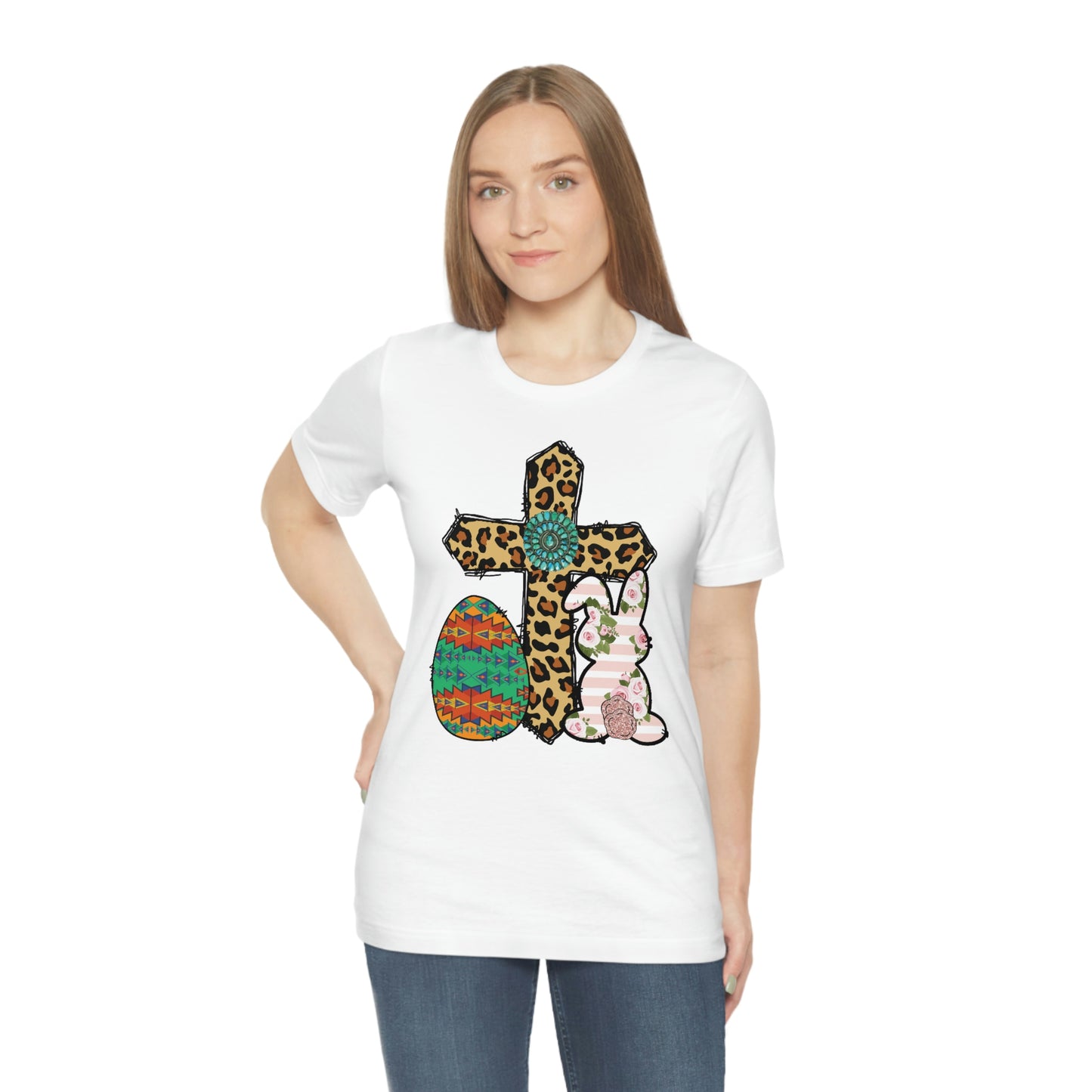 Cross Bunny Egg Easter Spring Print Unisex Jersey Short Sleeve Tee