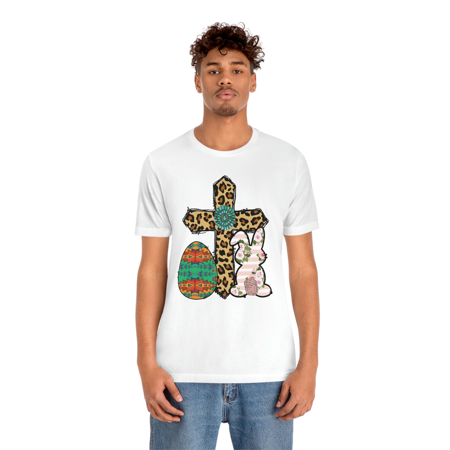 Cross Bunny Egg Easter Spring Print Unisex Jersey Short Sleeve Tee
