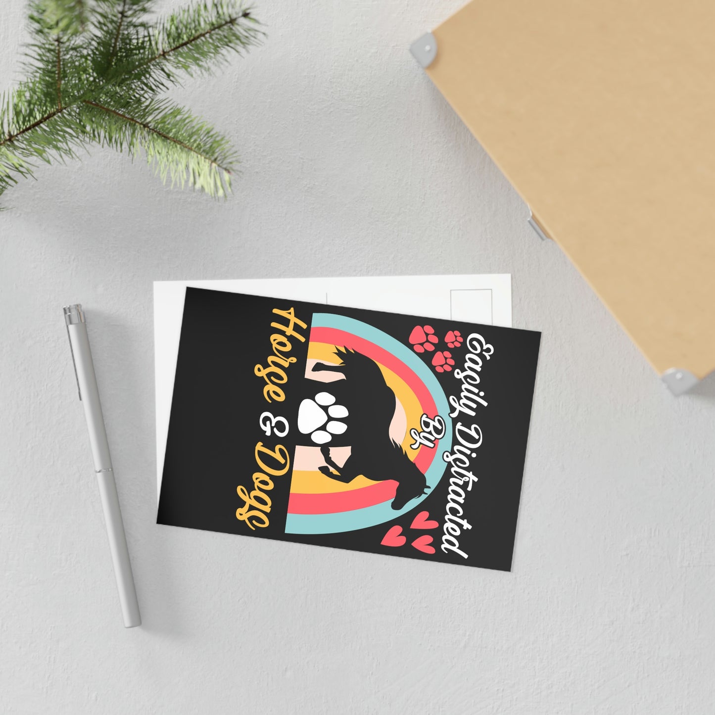 Easily Distracted by Horse and Dogs Fine Art Postcards