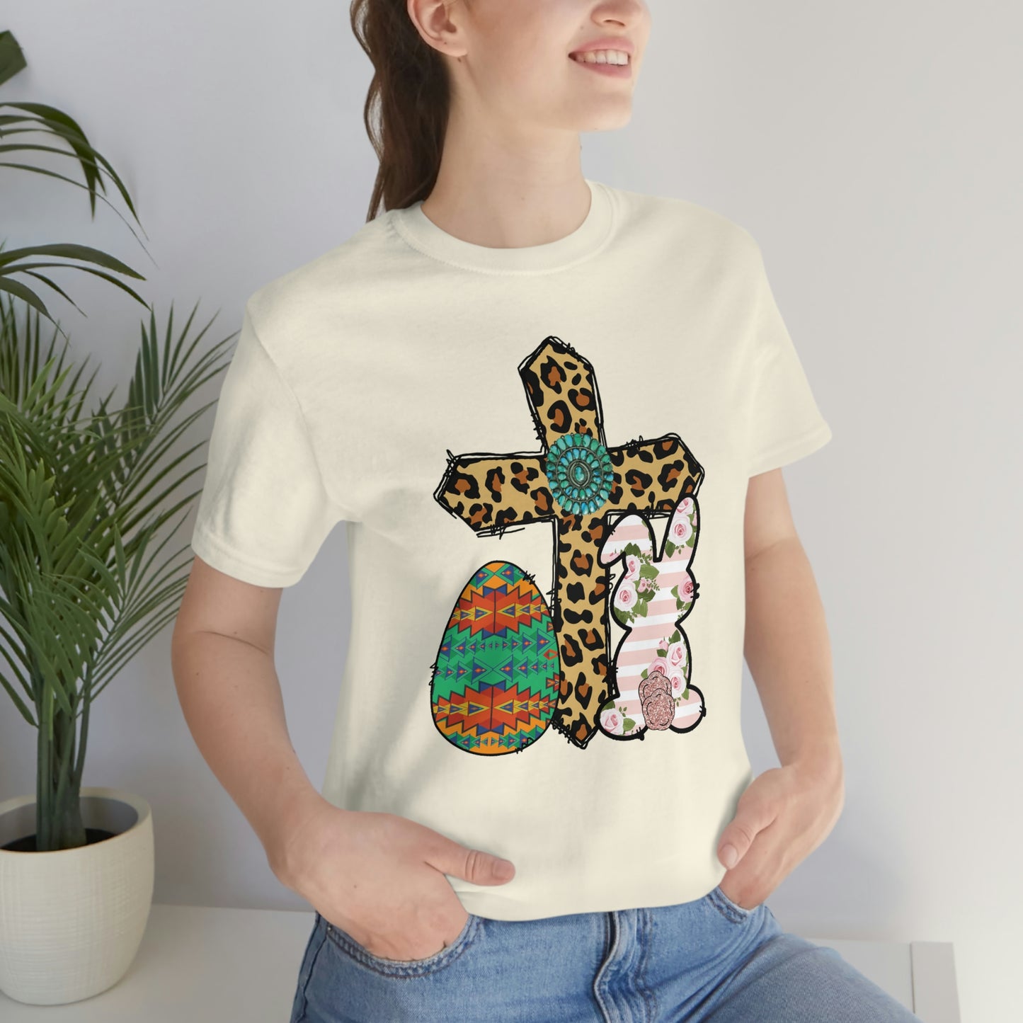 Cross Bunny Egg Easter Spring Print Unisex Jersey Short Sleeve Tee