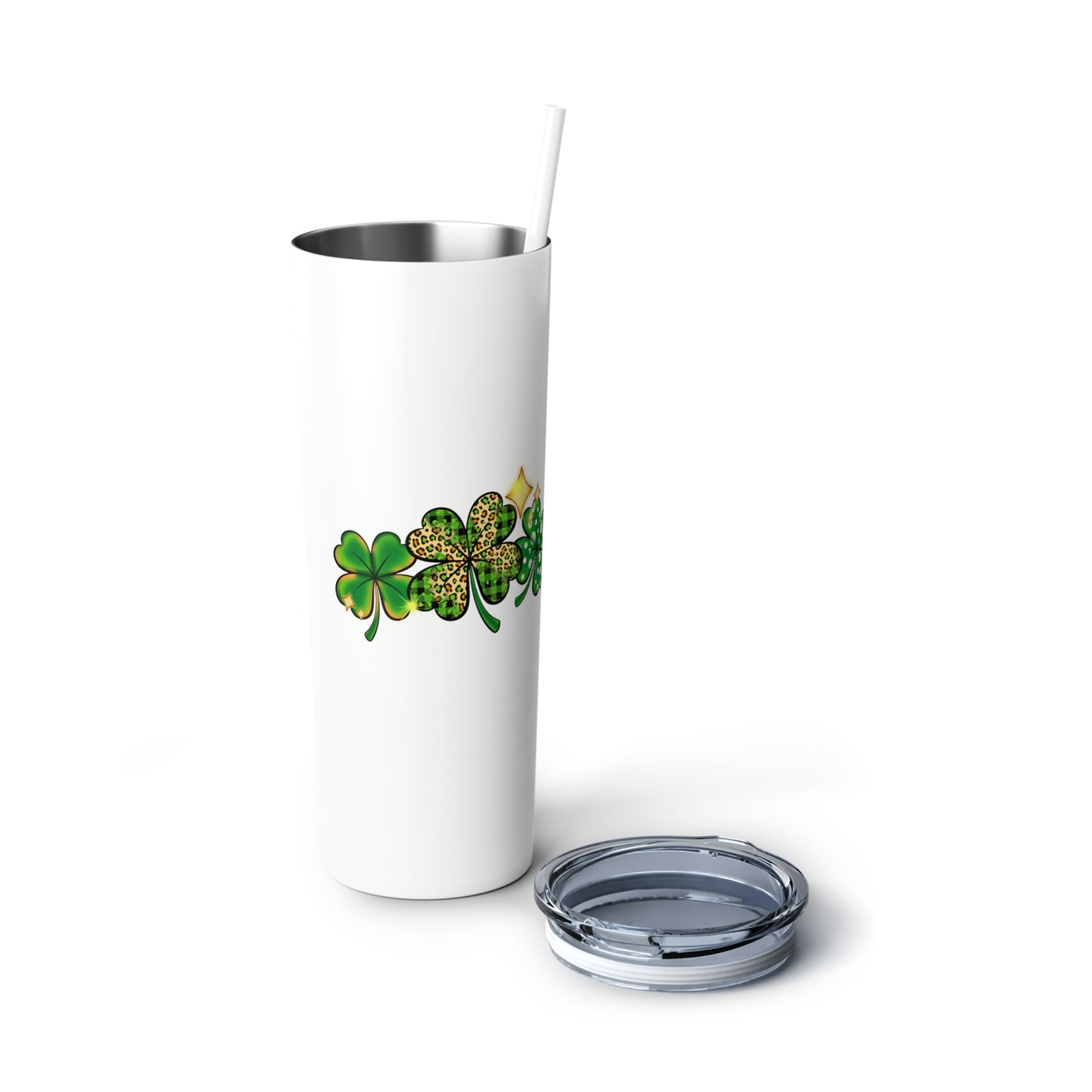 Triple Shamrock St. Patrick's Day Skinny Steel Tumbler with Straw, 20oz