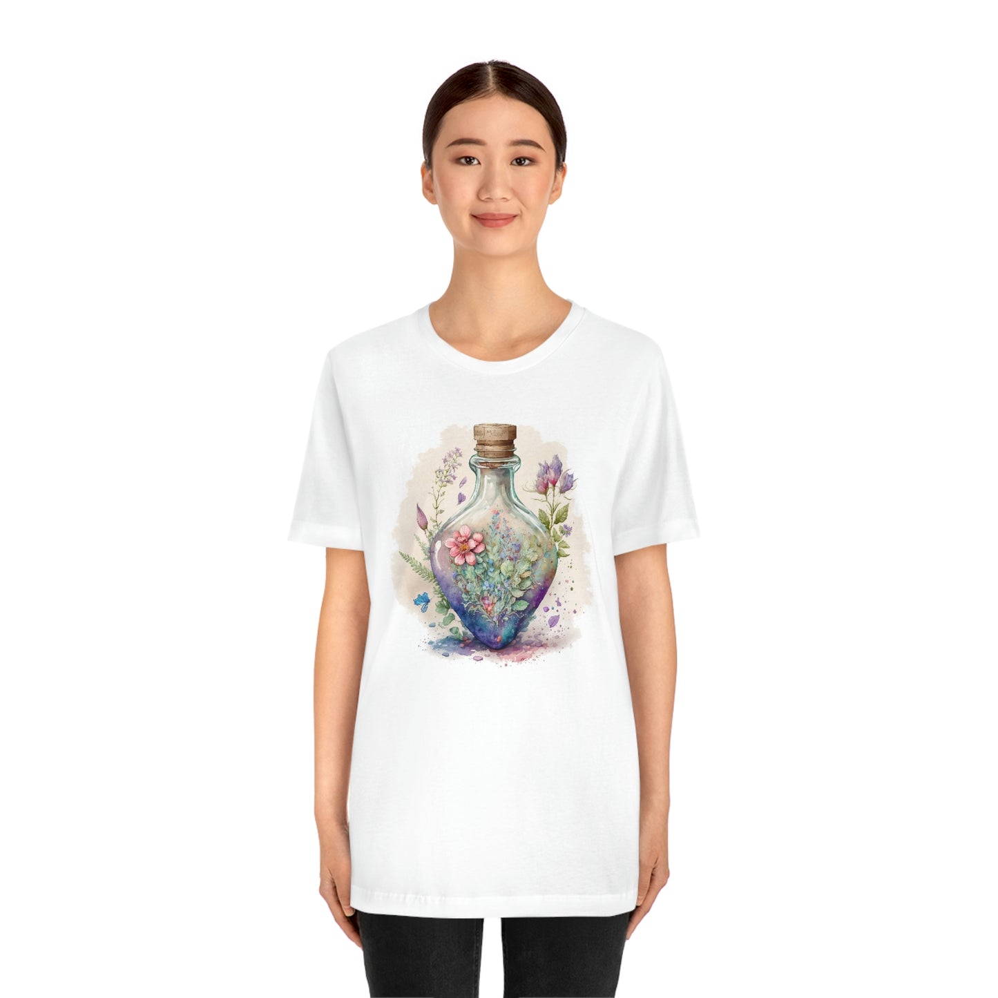 Vintage Bottle Floral Unisex Jersey Short Sleeve Tee