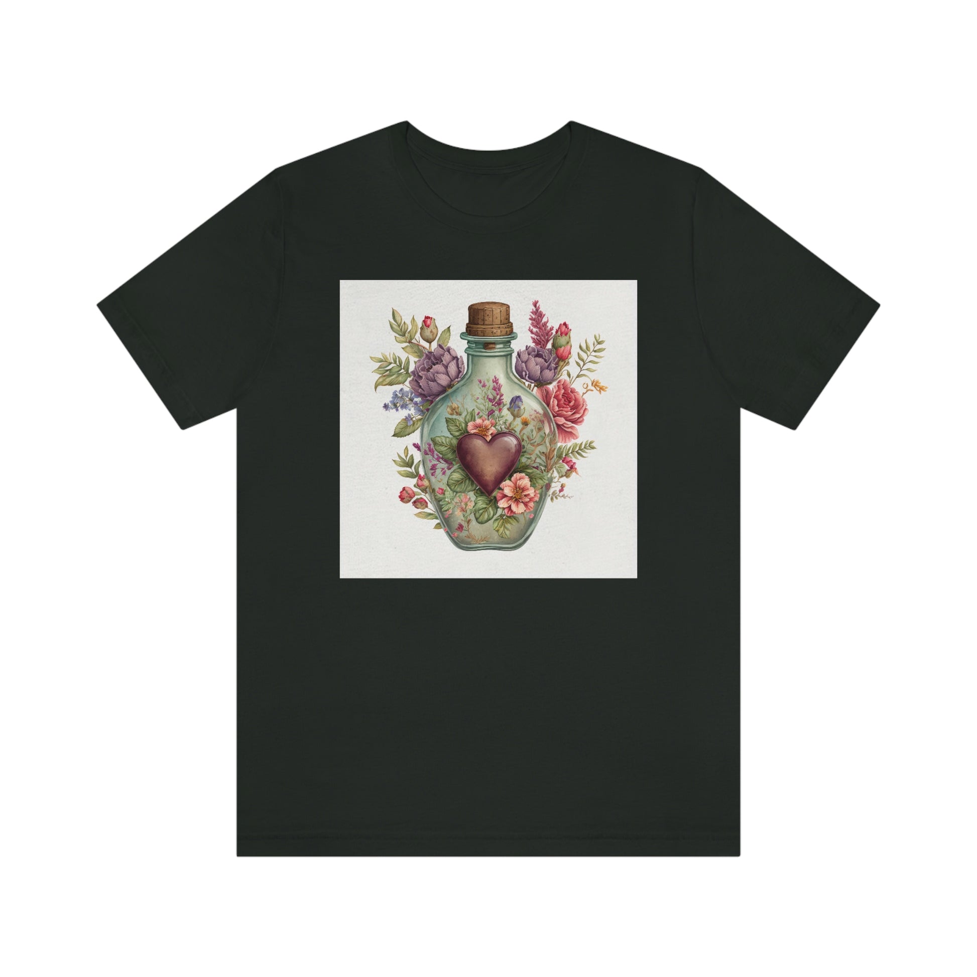 Vintage Bottle Floral Unisex Jersey Short Sleeve Tee
