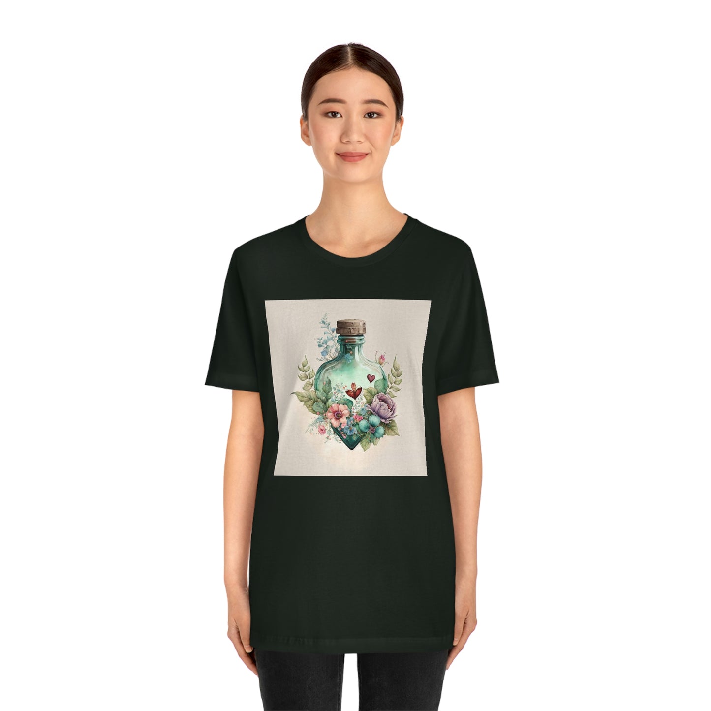 Vintage Bottle Floral Unisex Jersey Short Sleeve Tee
