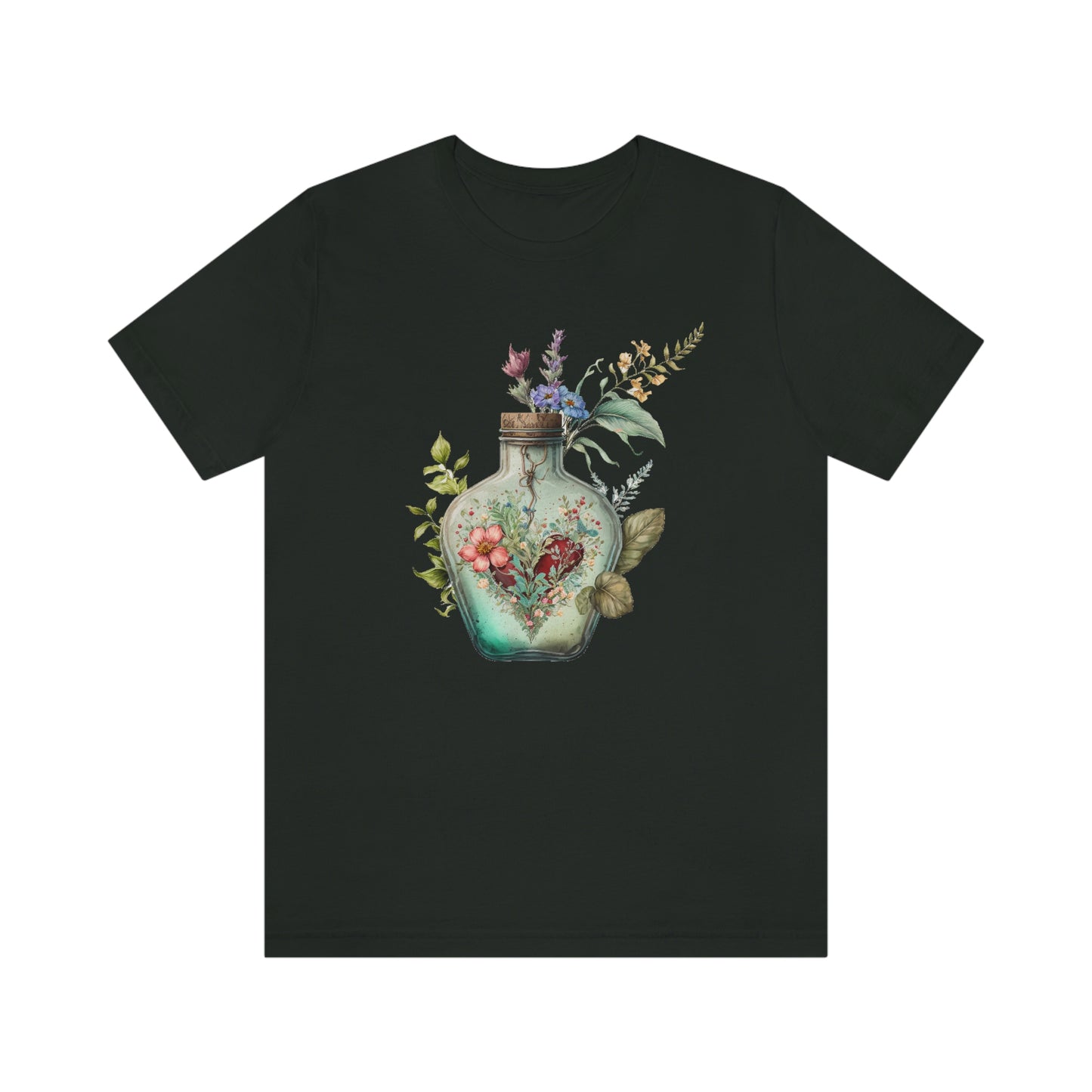 Vintage Bottle Floral Unisex Jersey Short Sleeve Tee