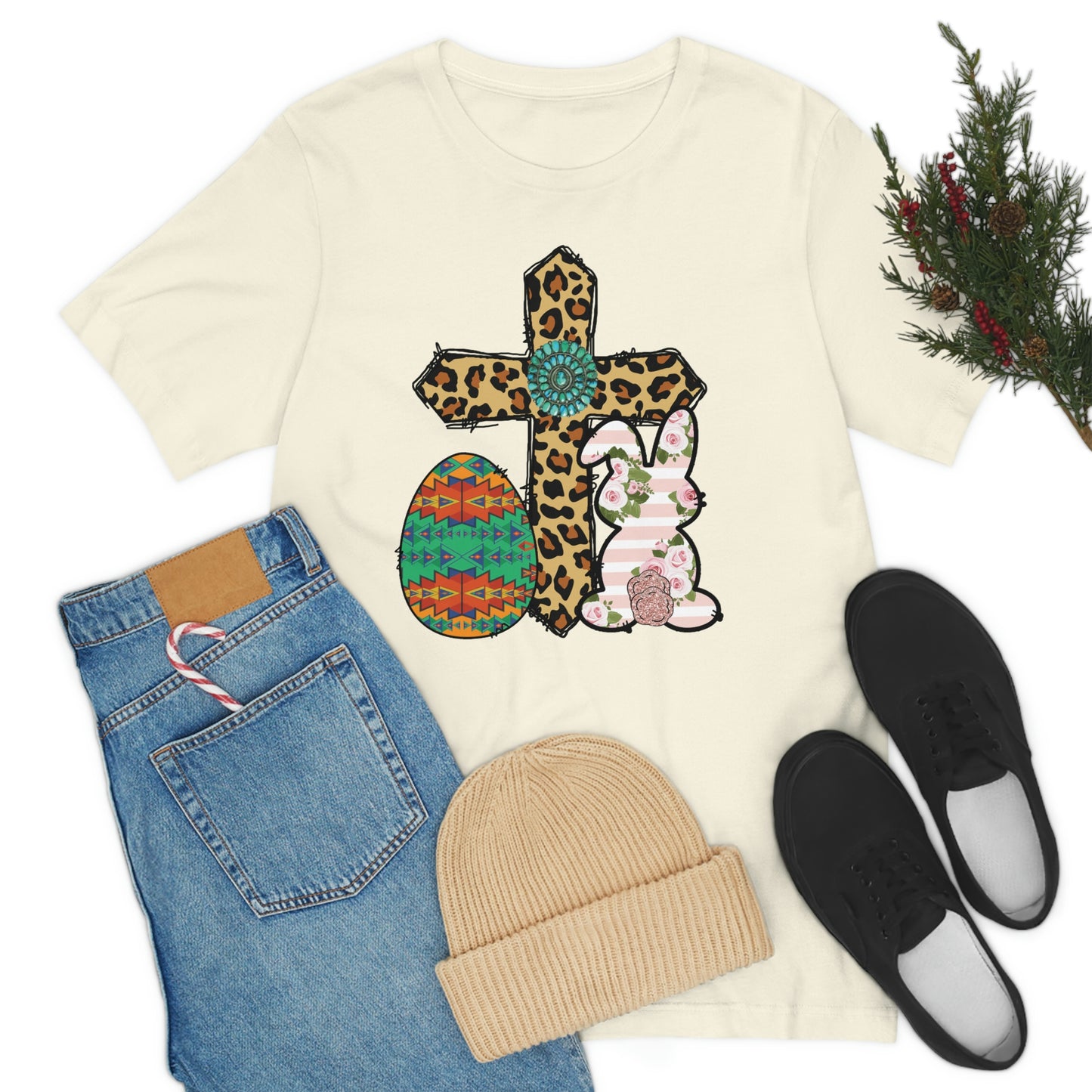 Cross Bunny Egg Easter Spring Print Unisex Jersey Short Sleeve Tee