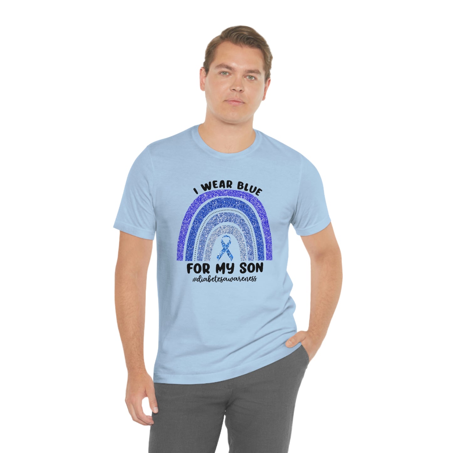 I Wear Blue For My Son Diabetes Awareness Print Unisex Jersey Short Sleeve Tee