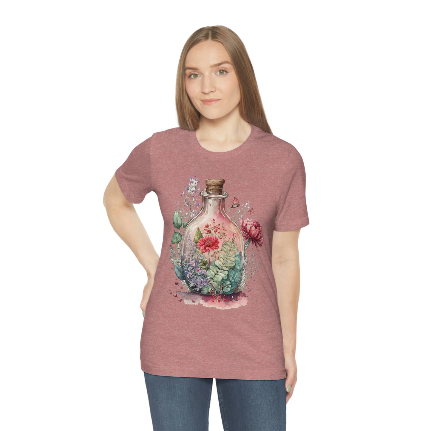 Vintage Bottle Floral Unisex Jersey Short Sleeve Tee