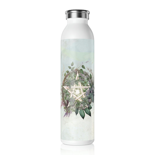 Flowers Pentagram Watercolor Slim Water Bottle