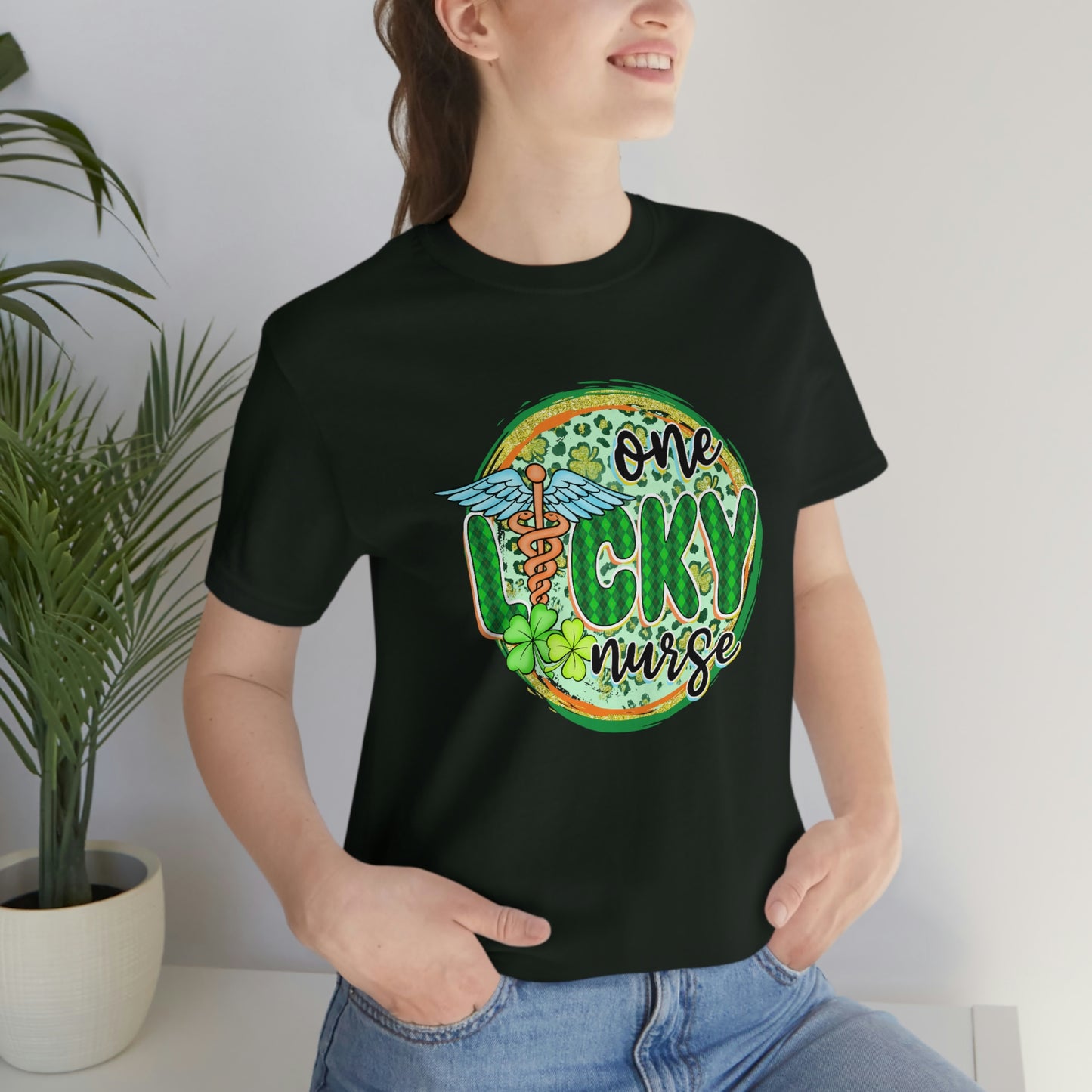 One Lucky Nurse Caduceus St. Patrick's Day Unisex Jersey Short Sleeve Tee