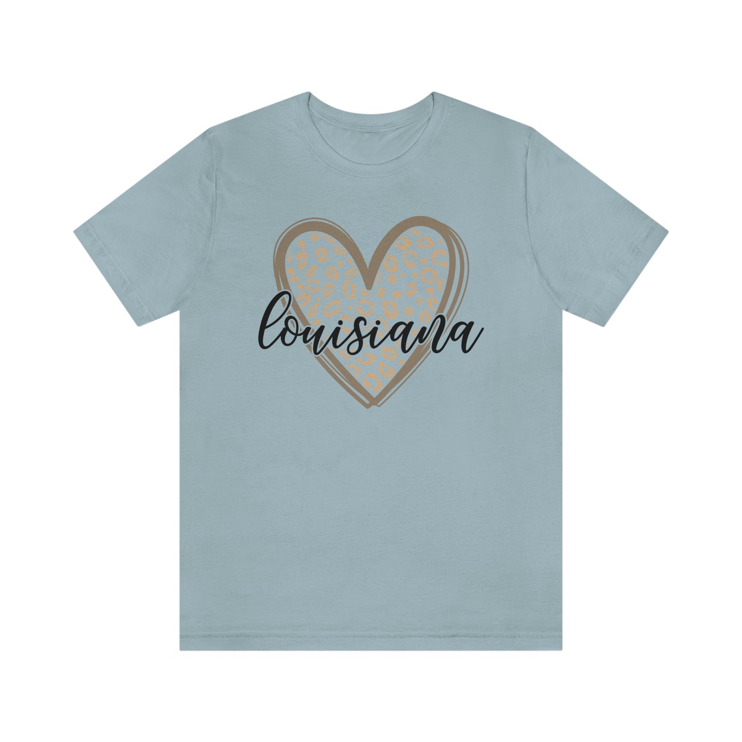 Louisiana Gold Leopard Heart Black Script Short Sleeve T-shirt
