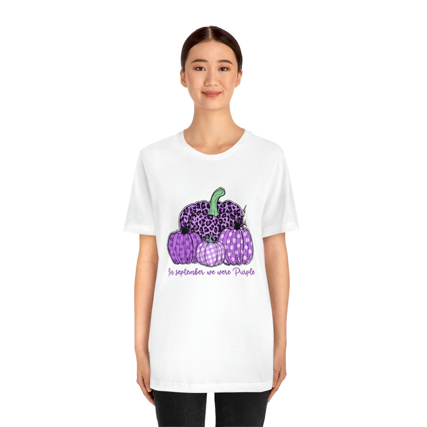 In September We Wear Purple Alzheimer's Print Unisex Jersey Short Sleeve Tee