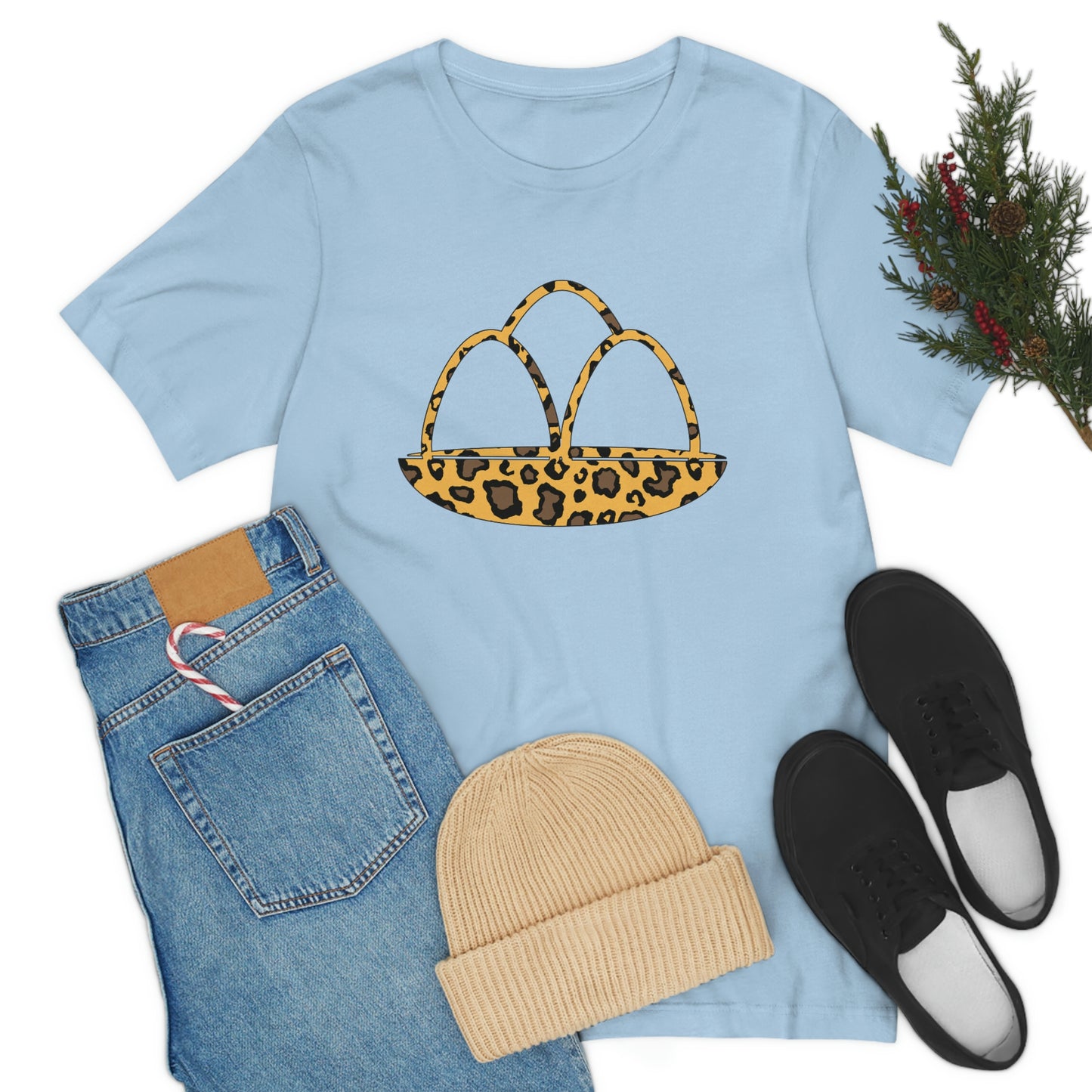 Leopard Print Egg Basket Spring Easter Unisex Jersey Short Sleeve Tee