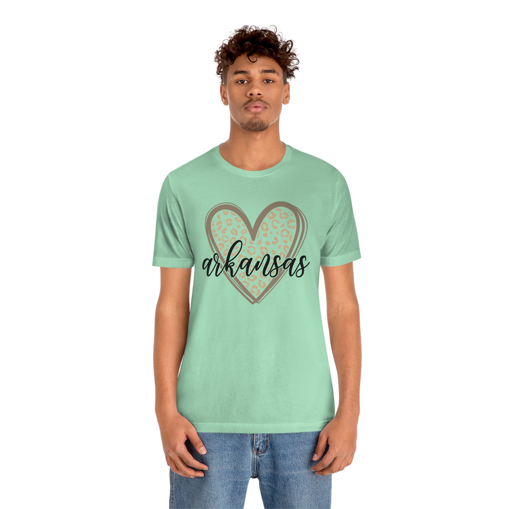 Arkansas Heart Leopard Print US Flag Unisex Jersey Short Sleeve Tee Tshirt T-shirt