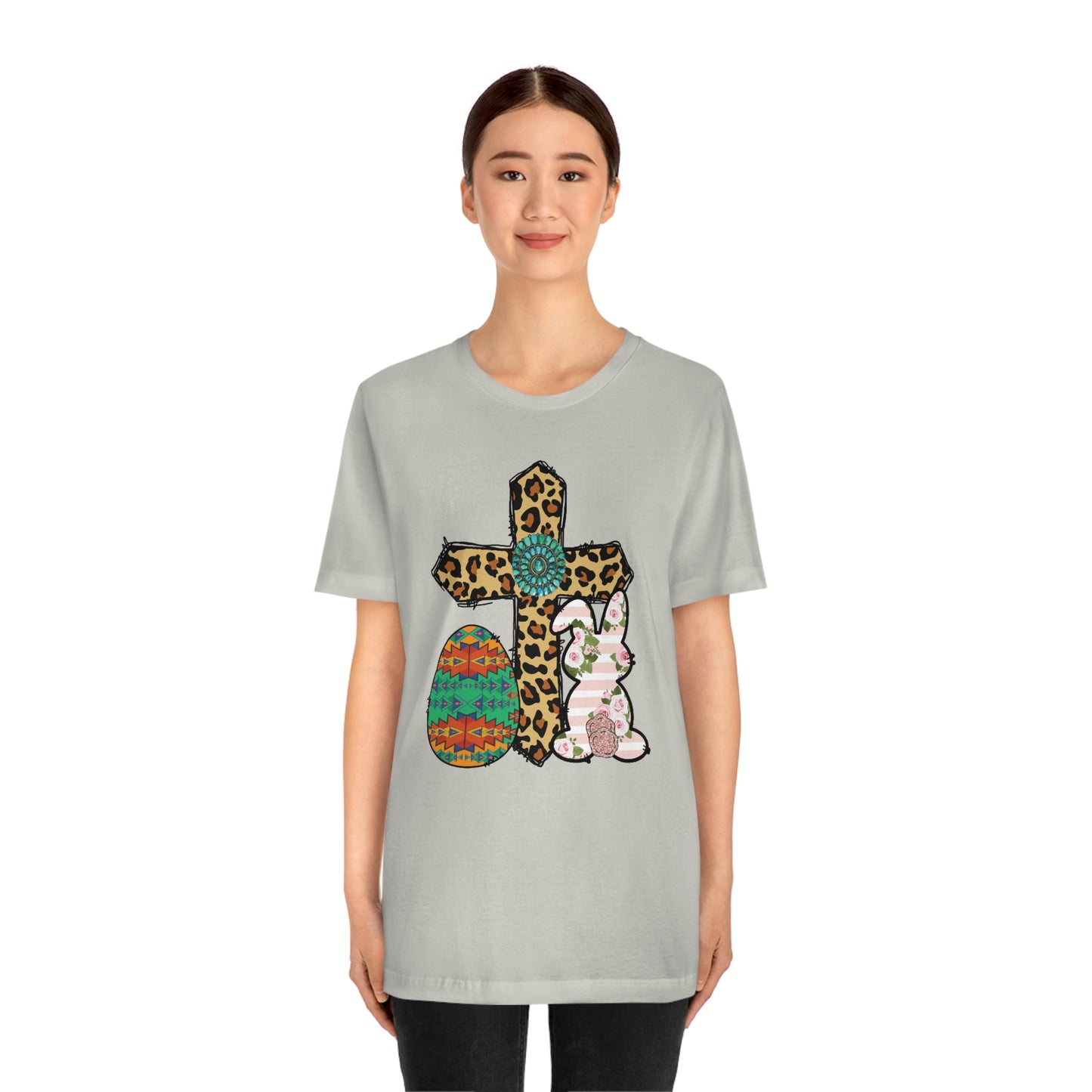 Cross Bunny Egg Easter Spring Print Unisex Jersey Short Sleeve Tee