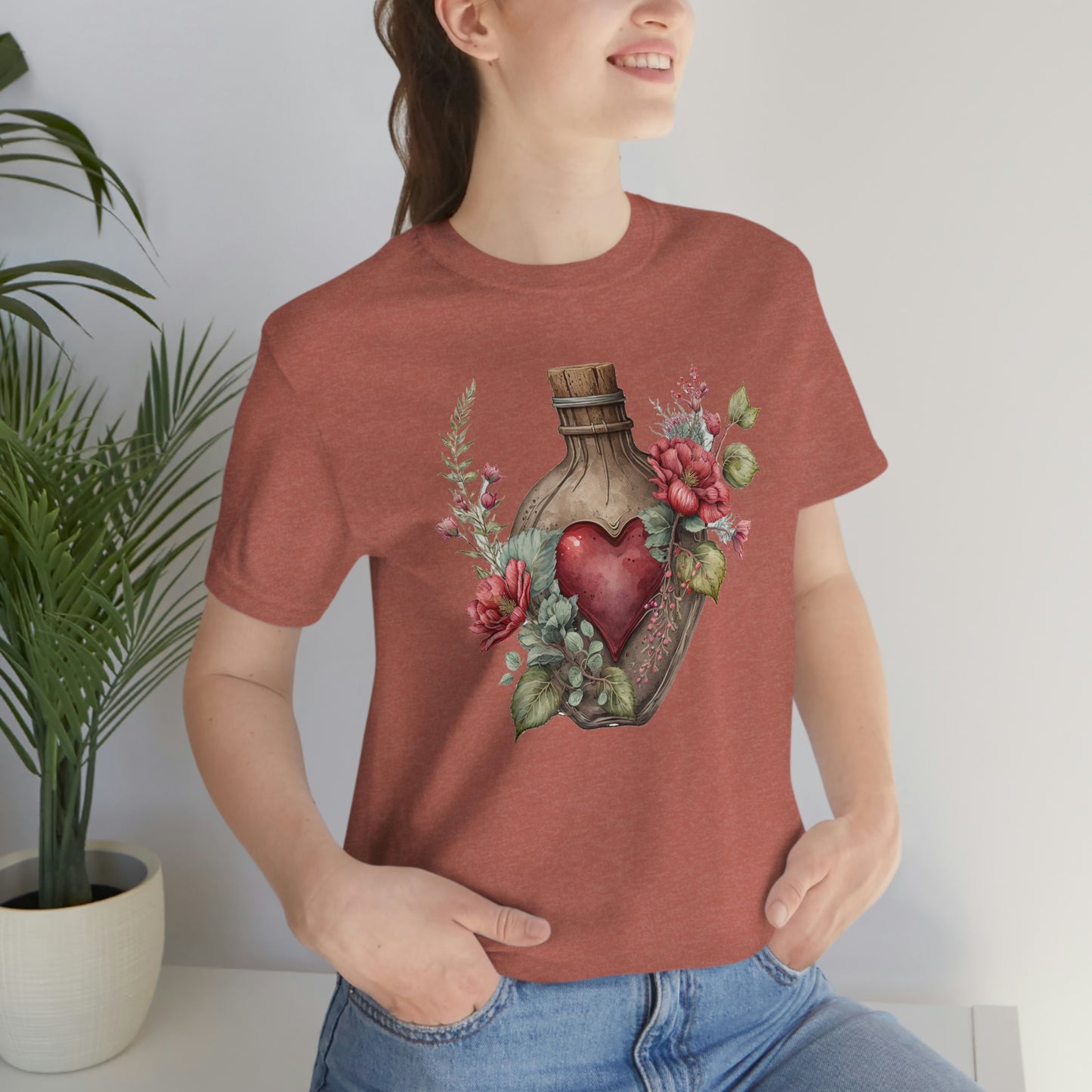 Vintage Bottle Floral Unisex Jersey Short Sleeve Tee