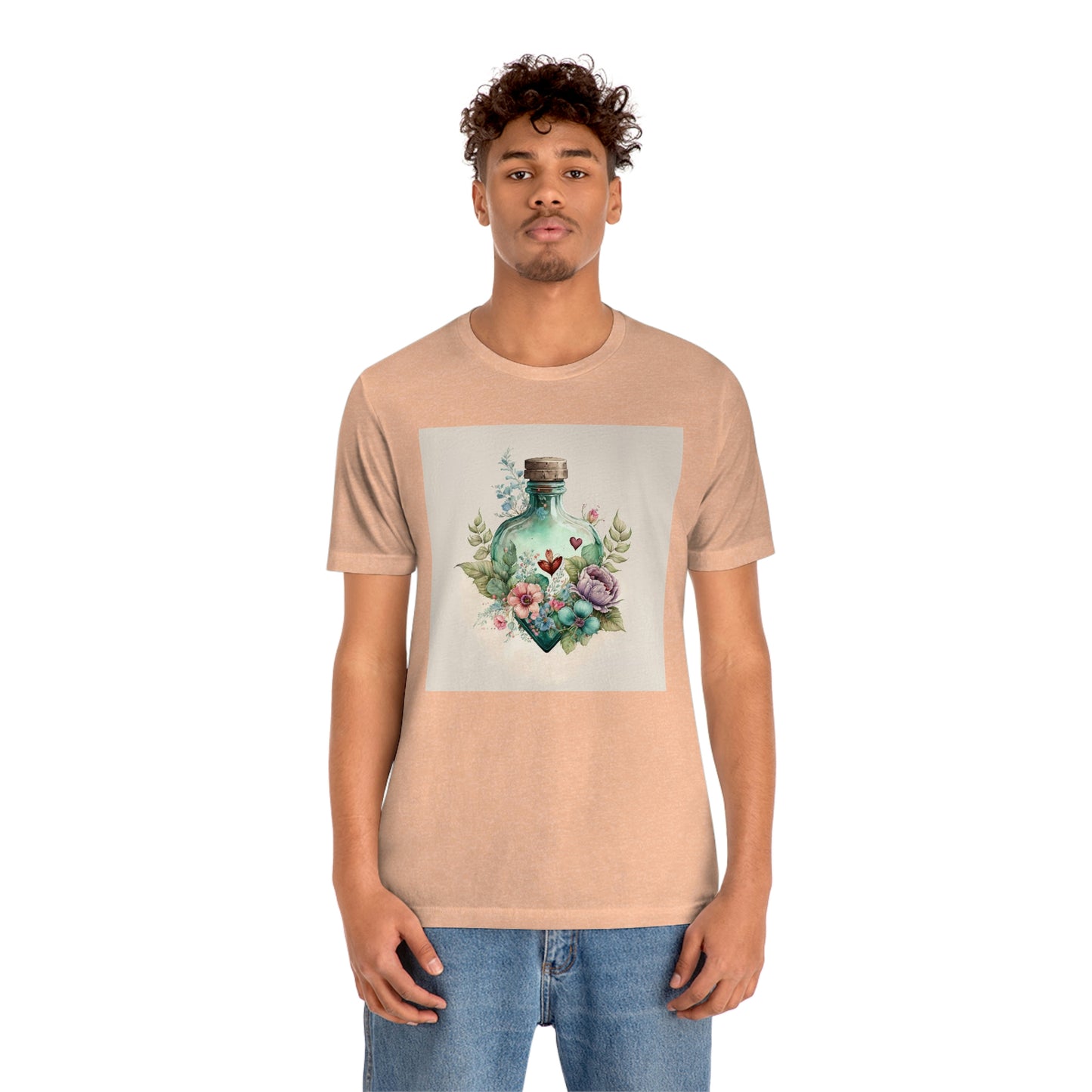 Vintage Bottle Floral Unisex Jersey Short Sleeve Tee