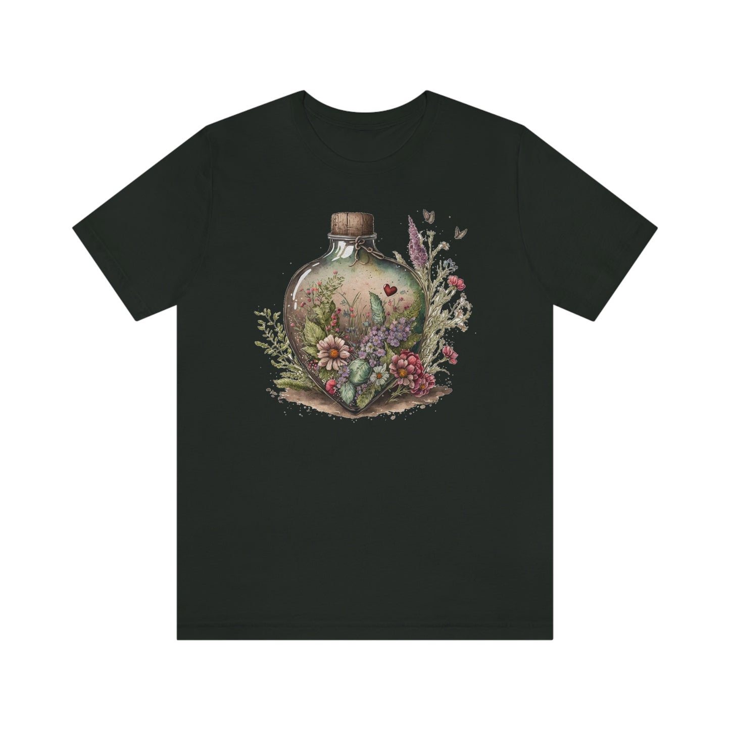Vintage Bottle Floral Unisex Jersey Short Sleeve Tee