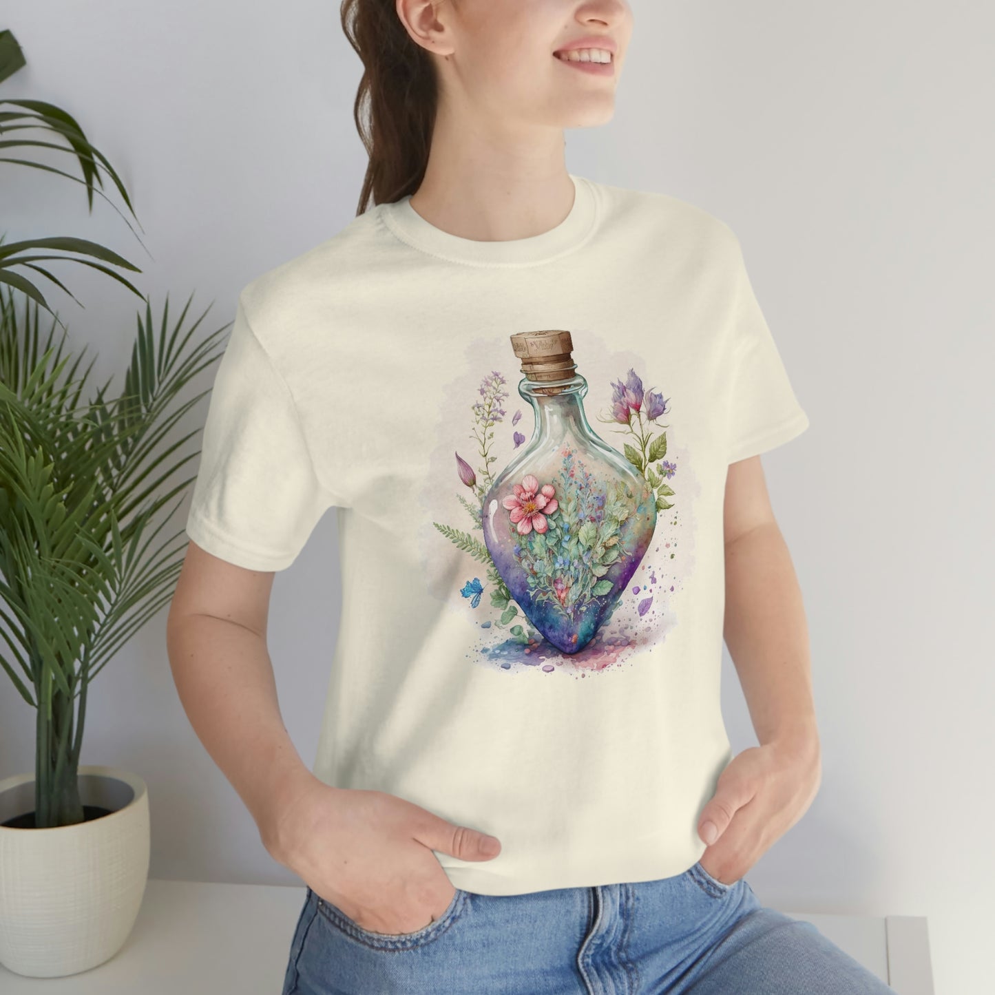Vintage Bottle Floral Unisex Jersey Short Sleeve Tee