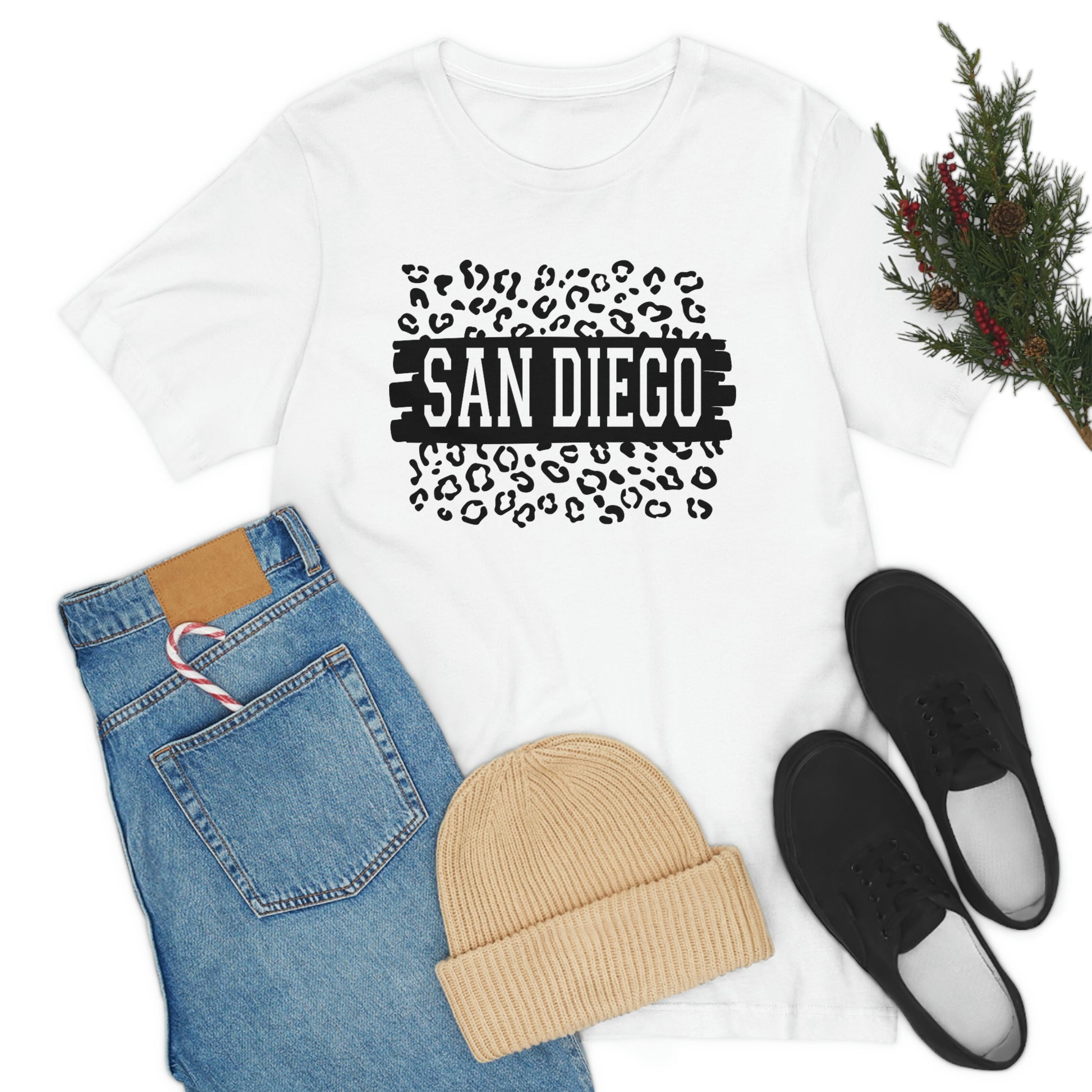 San Diego California Leopard Print Unisex Jersey Short Sleeve Tee Tshirt T-shirt