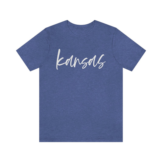Kansas White Script Short Sleeve T-shirt