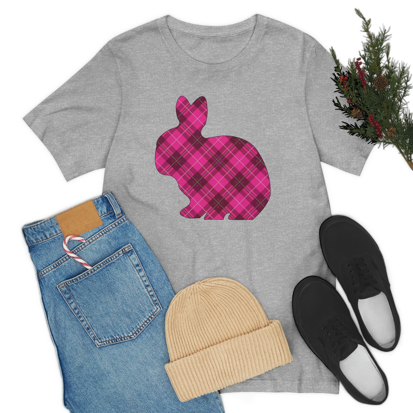 Pink Plaid Bunny Spring Easter Unisex Jersey Short Sleeve Tee