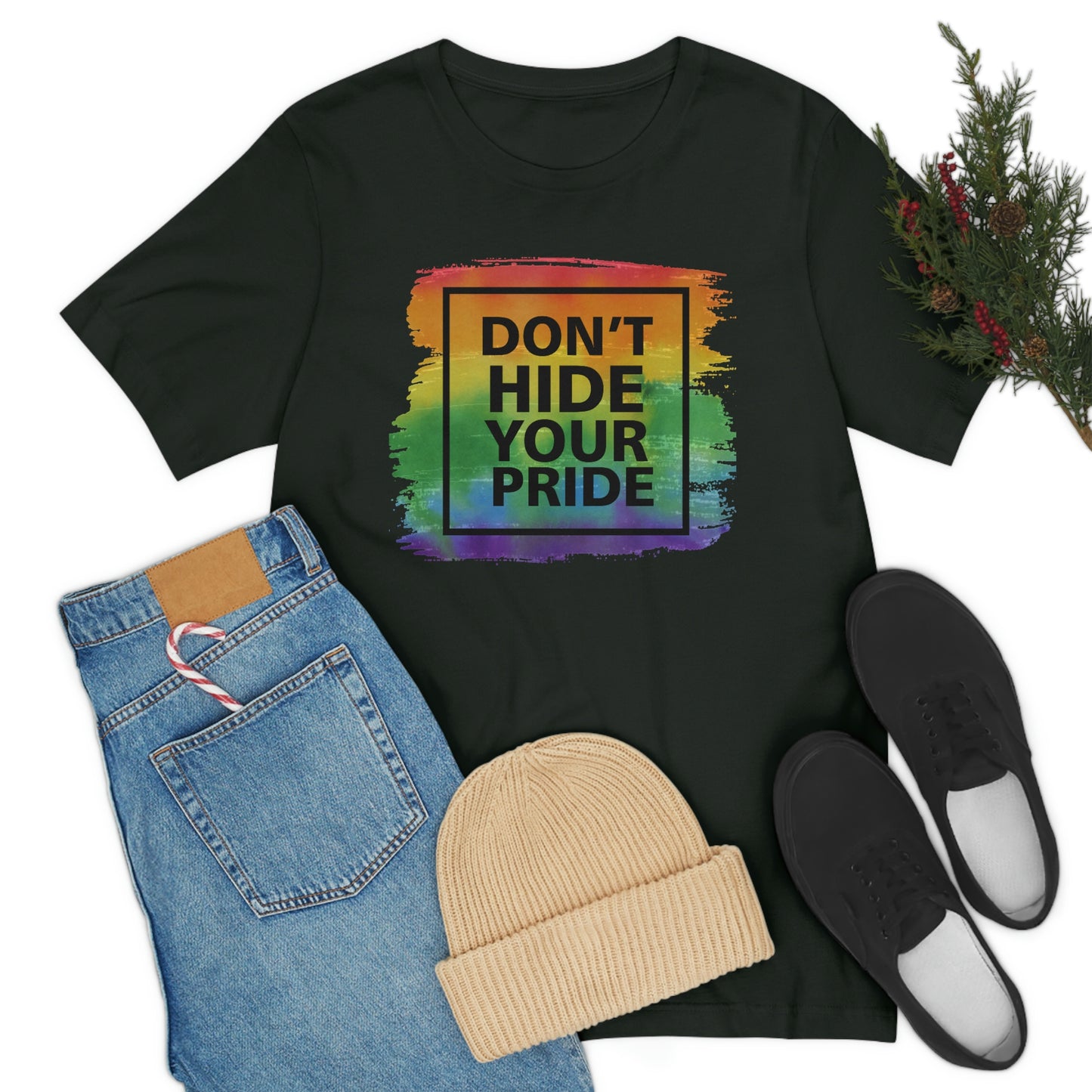 Don't Hide Your Pride LGBTQIA Print Unisex Jersey Short Sleeve Tee
