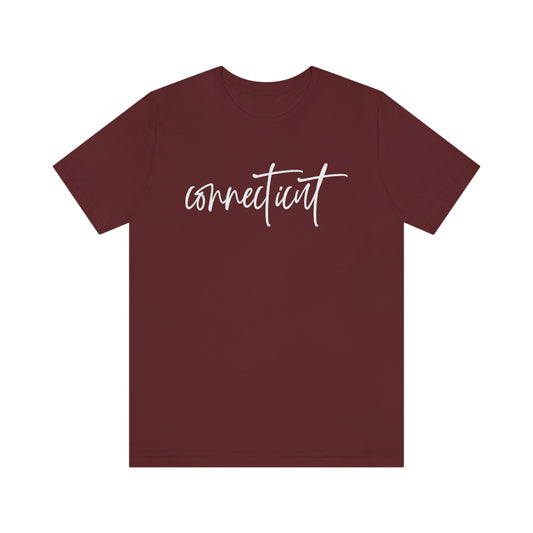 Connecticut White Script Short Sleeve  T-shirt