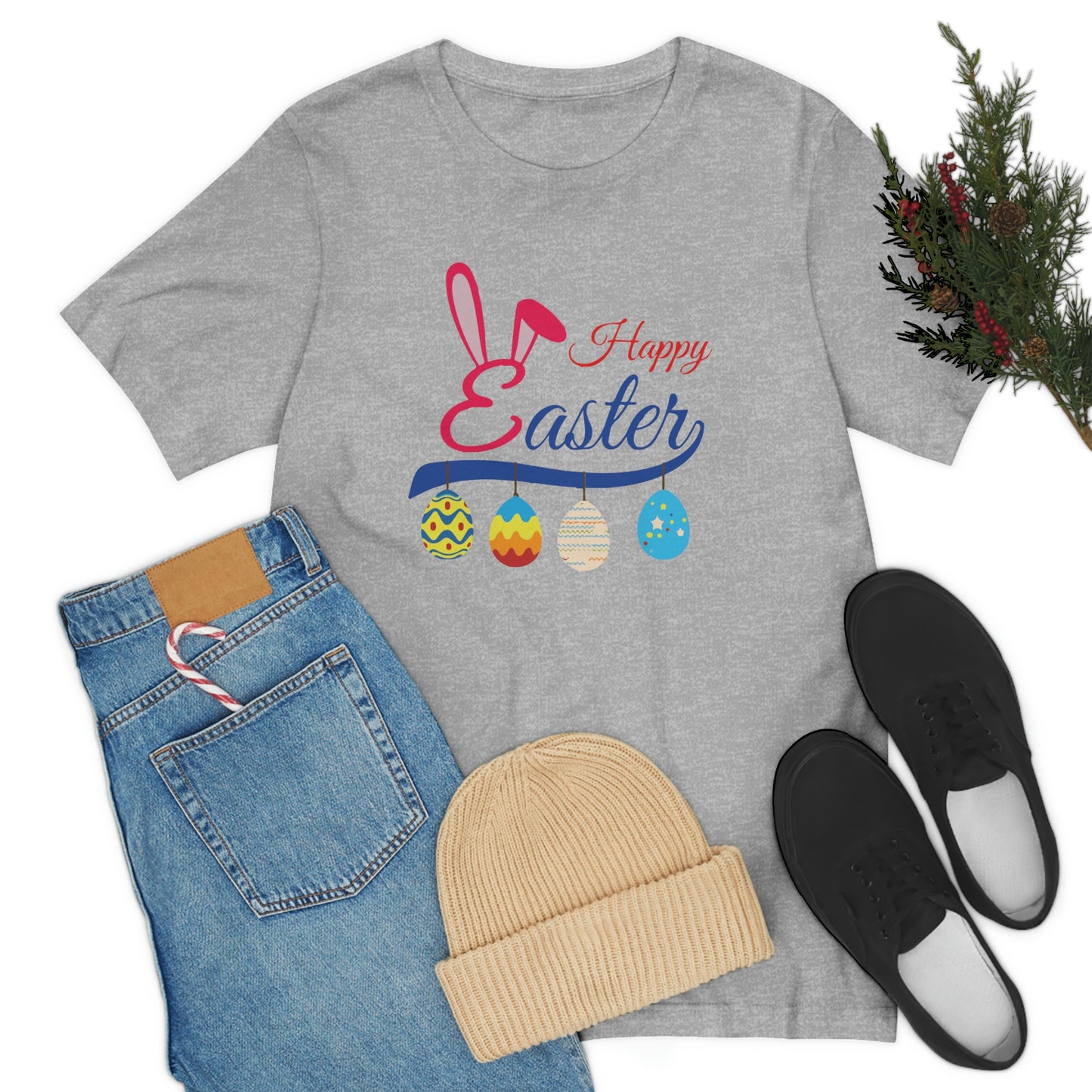 Egg Ornaments Happy Easter Unisex Jersey Short Sleeve Tee