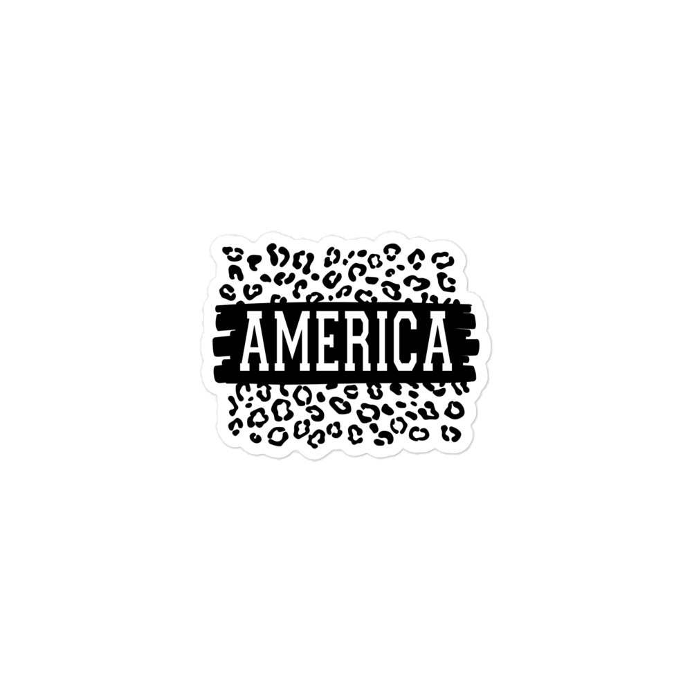 America on Black Leopard Print Decorative Sticker