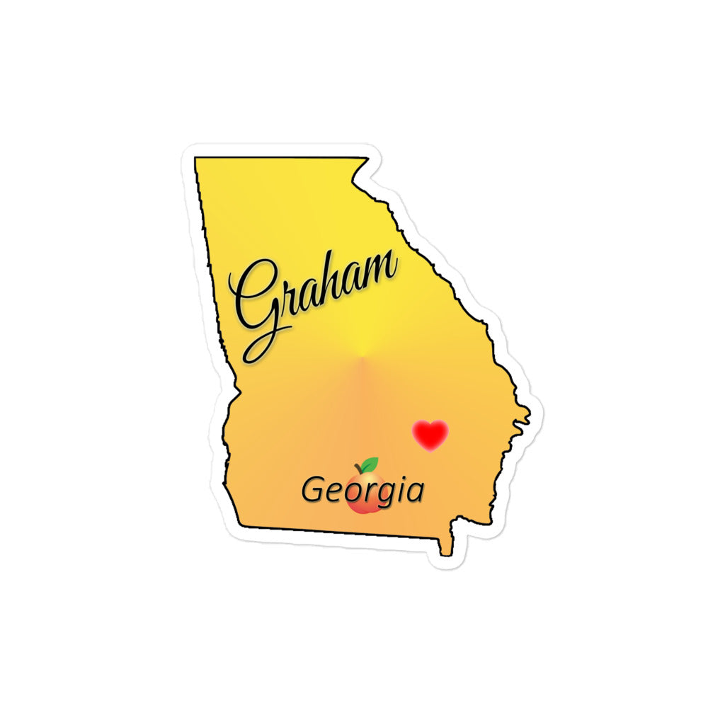 Graham Georgia - State w/ Peach & Heart Locator Bubble-free sticker