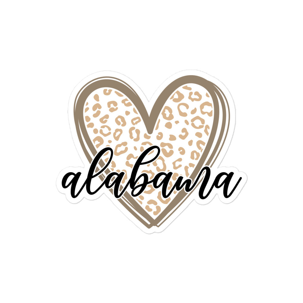 Alabama Script on Leopard Print Heart Decorative Sticker