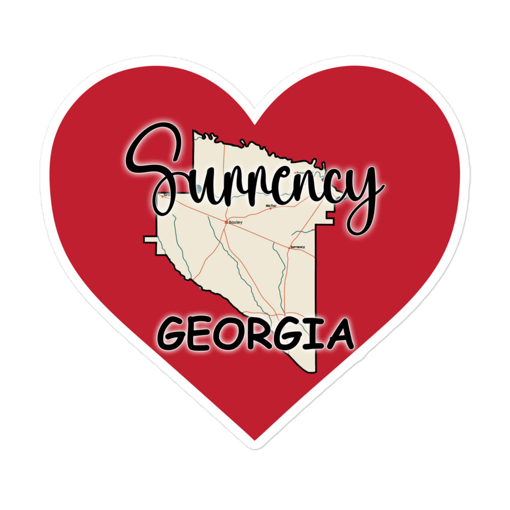 Surrency Georgia - County on Large Heart Bubble-free sticker