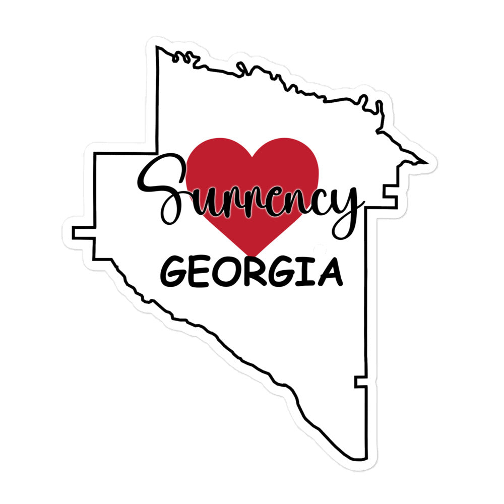 Surrency Georgia - Heart in County Outline Bubble-free sticker