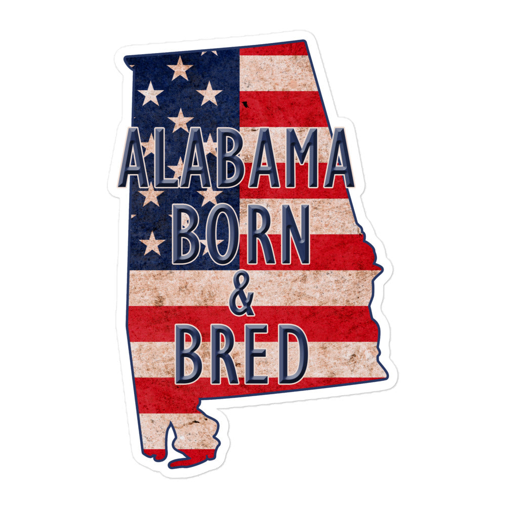 Alabama Born & Bred US Flag Bubble Free Stickers