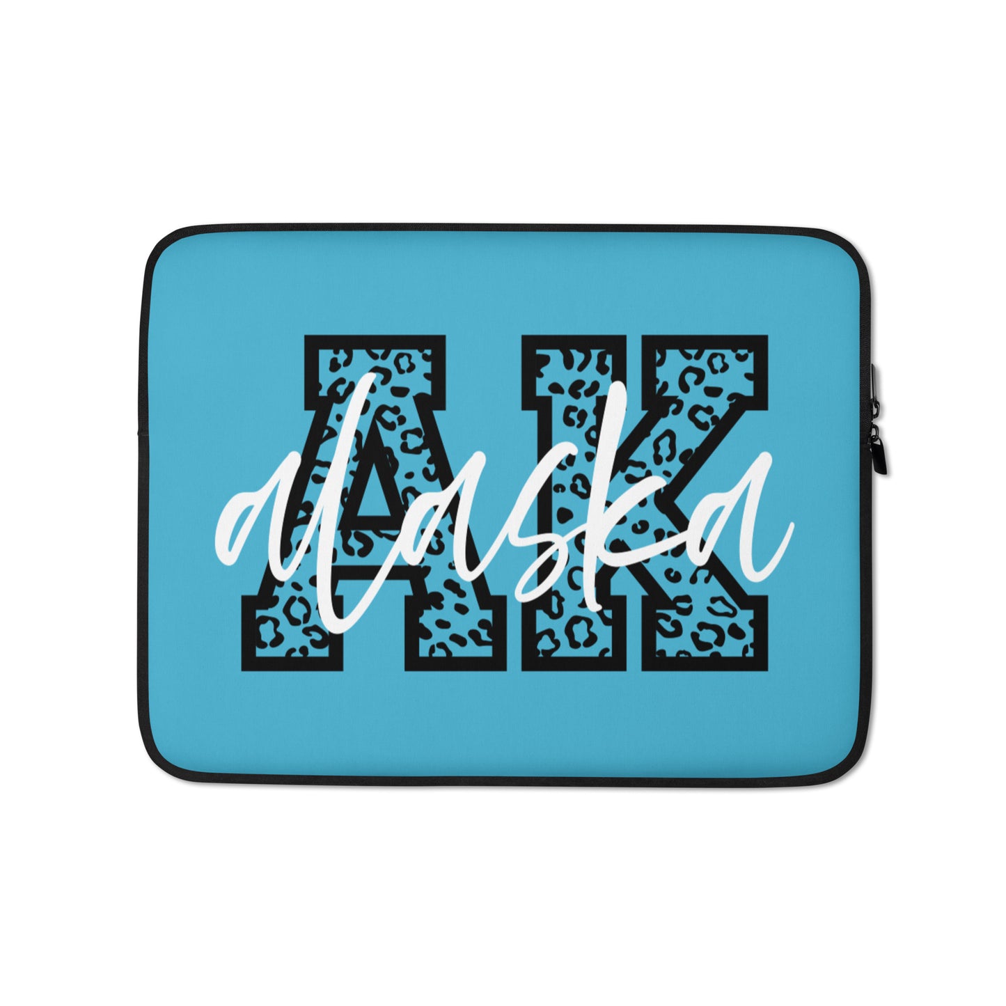 Alaska AK Leopard Print Letters White Script Laptop Sleeve