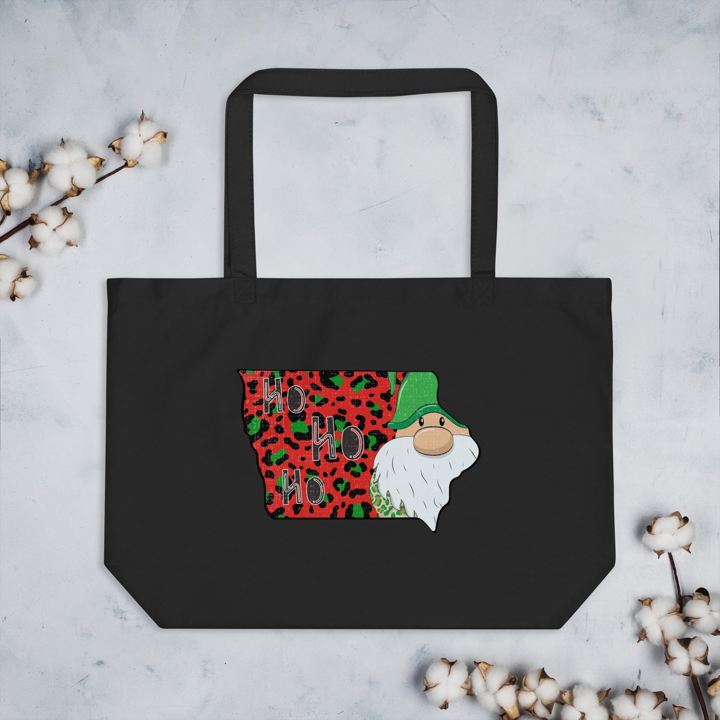 Iowa Christmas Elf Ho Ho Ho Large organic tote bag