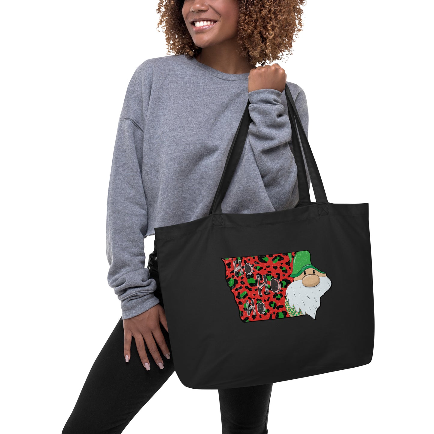 Iowa Christmas Elf Ho Ho Ho Large organic tote bag