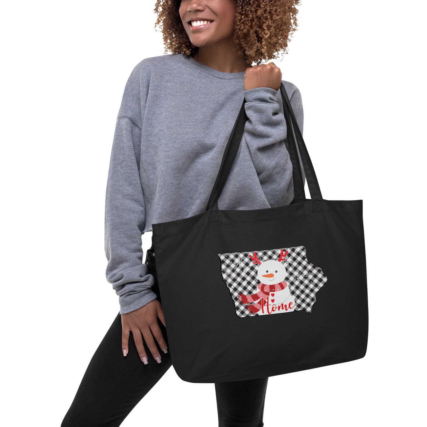 Iowa Gingham Snowman Large organic tote bag
