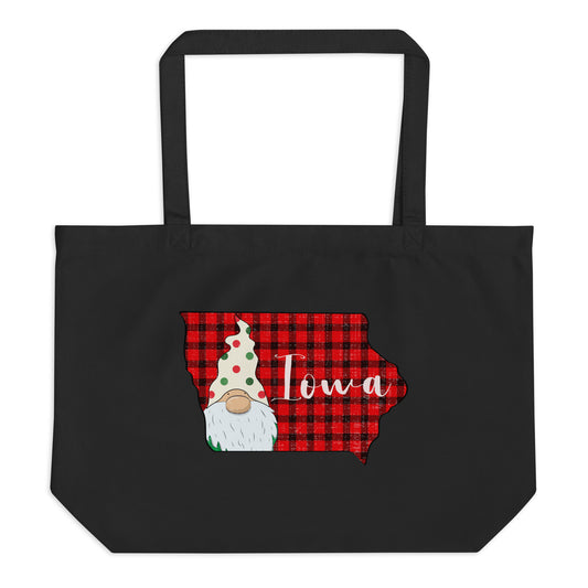 Iowa Plaid Gnome Large organic tote bag